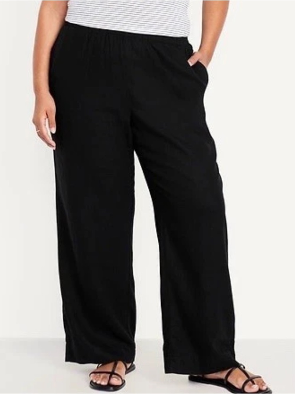 Old Navy High Waisted Linen Blend Wide Leg Pull-On Pants Black Size Large
